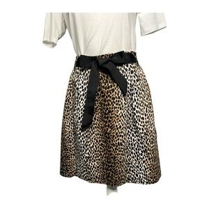 White House Black Market WHBM Leopard Print Skirt with‎ Black Bow SZ 10
